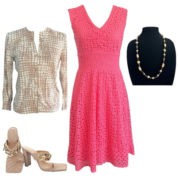 NWT Rabbit Coral Lace Overlay Full Coverage A-Line Dress sz S - Picture 9 of 11